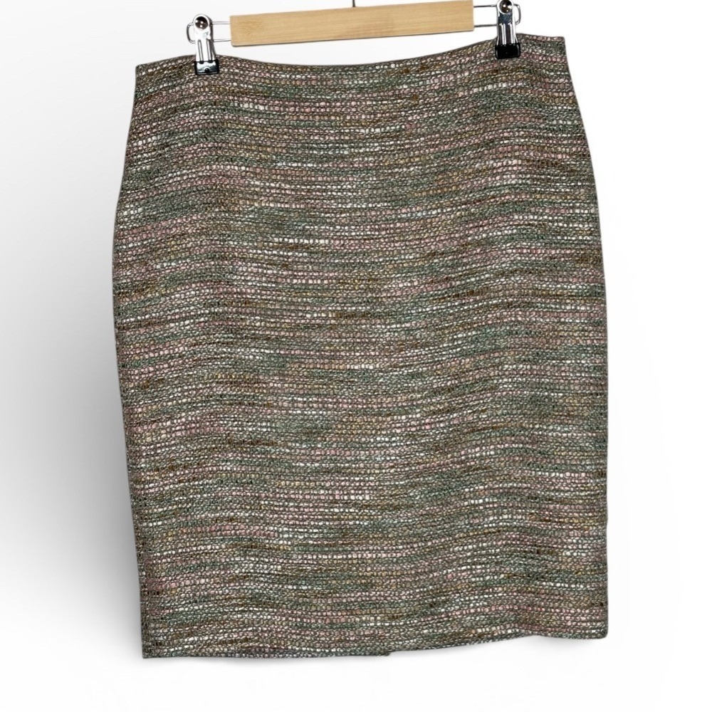 Ann‎ Taylor Tweed Pencil Skirt Womens Size 10 Pink Green Gold Metallic Career